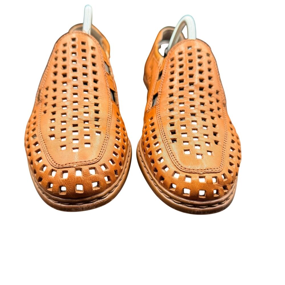 Rieker Leather Cutout Loafers Block Heel Cognac Brown Women’s 6.5 - Picture 2 of 13